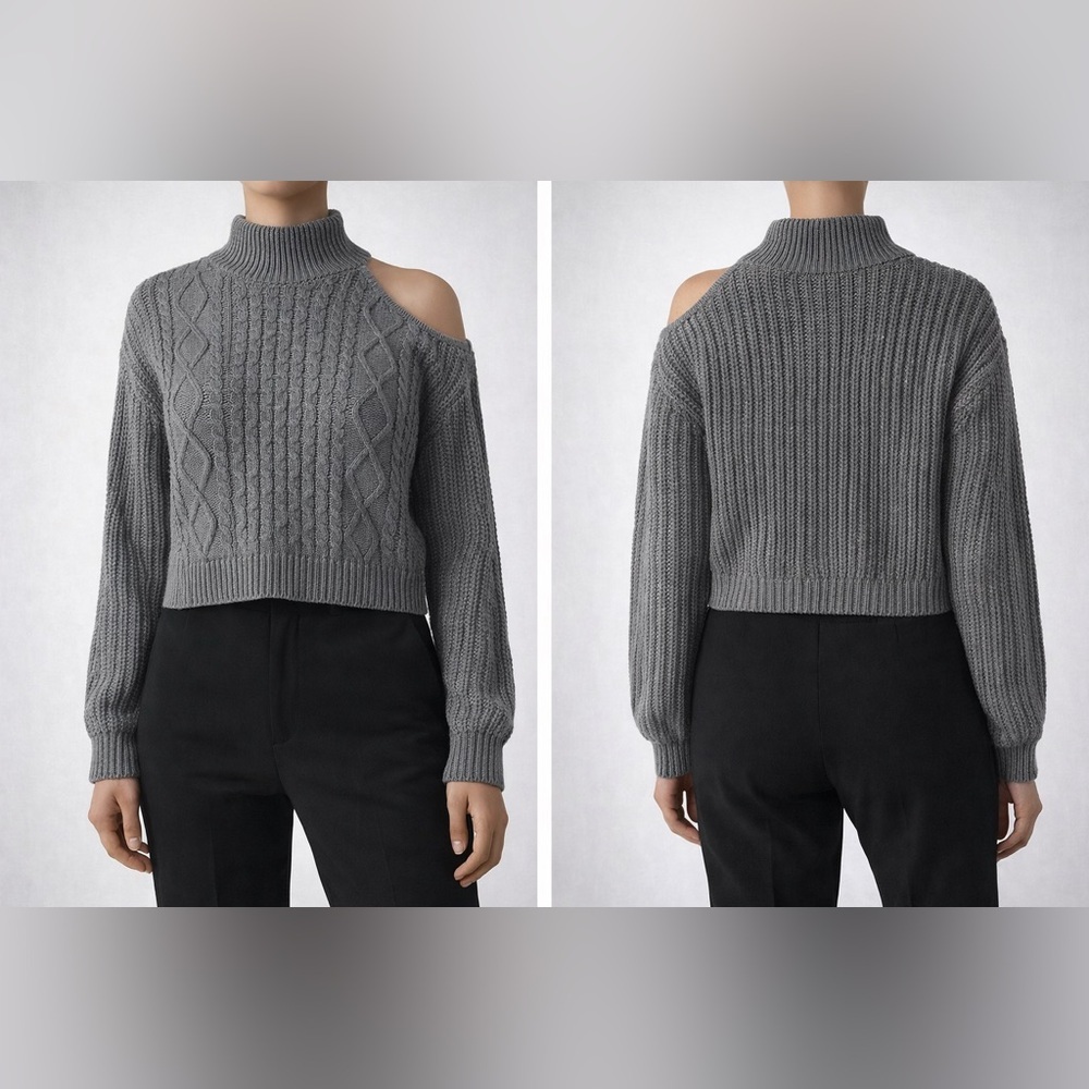 Full Circle Trends Gray Cold Shoulder Cable Knit Sweater Size M